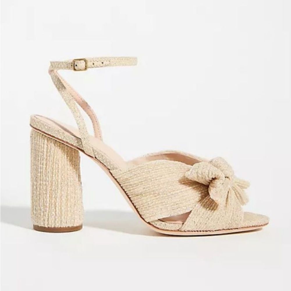 Anthropologie x Loeffler Randall Camellia Heels Ivory Gold US 6.5 Rare Color!